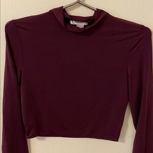 ReVamped Burgundy Purple Cropped Top Long Sleeve Mock Neck